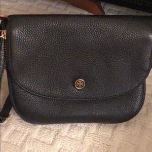 Black pebbled leather Tory Burch crossbody bag